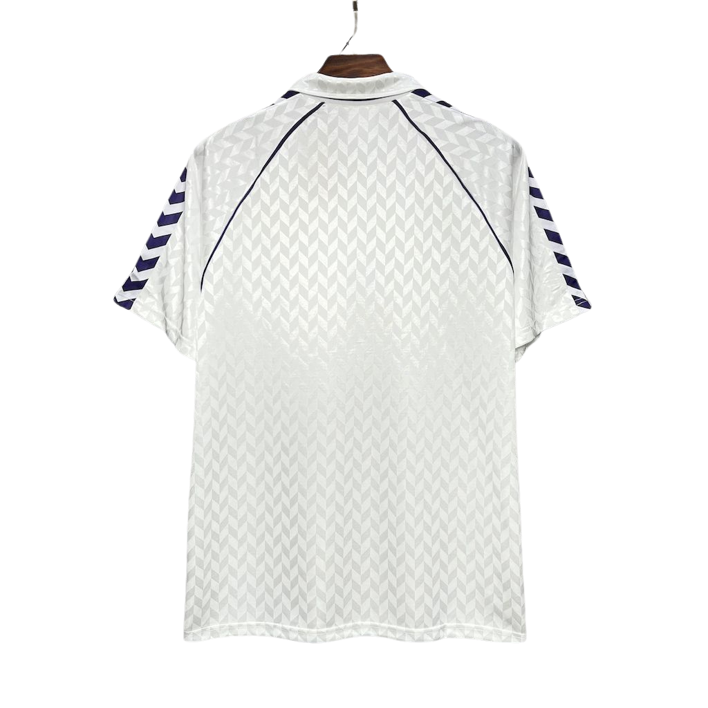 camisa-retro-real-madrid-ll-1988-89-la-liga-era-de-ouro-away-segunda-oficial-antiga-uniforme-camiseta-gola-polo-parmalat-hummel-branca-listras-azuis-na-manga-branca-e-azul