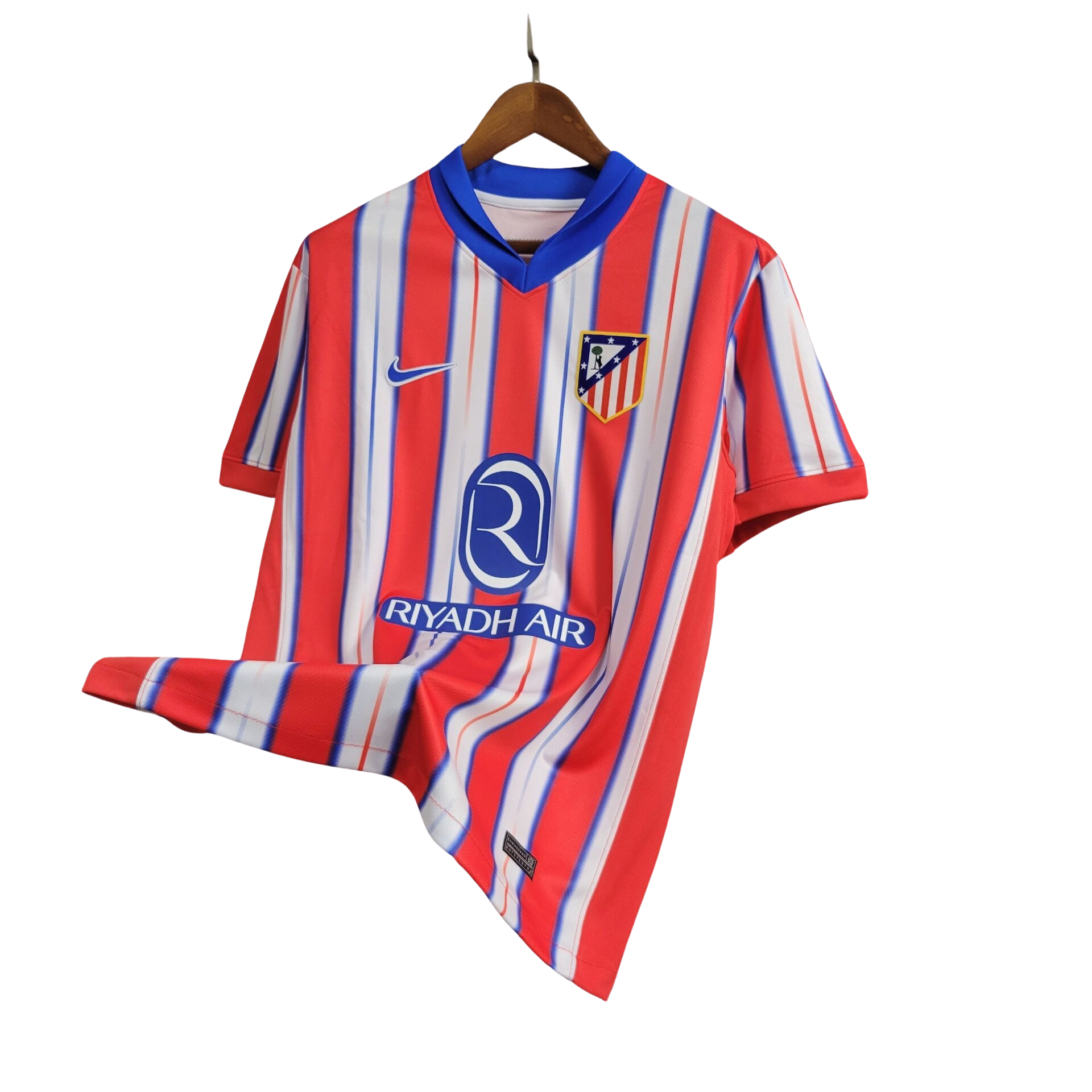 camisa-atletico-madrid-i-2024-25-torcedor-masculina-antiga-home-primeira-oficial-europeu-uniforme-camiseta-vermelha-e-branca-listras-vermelhas-e-brancas-nike-riyadh-air-gola-azul-titular