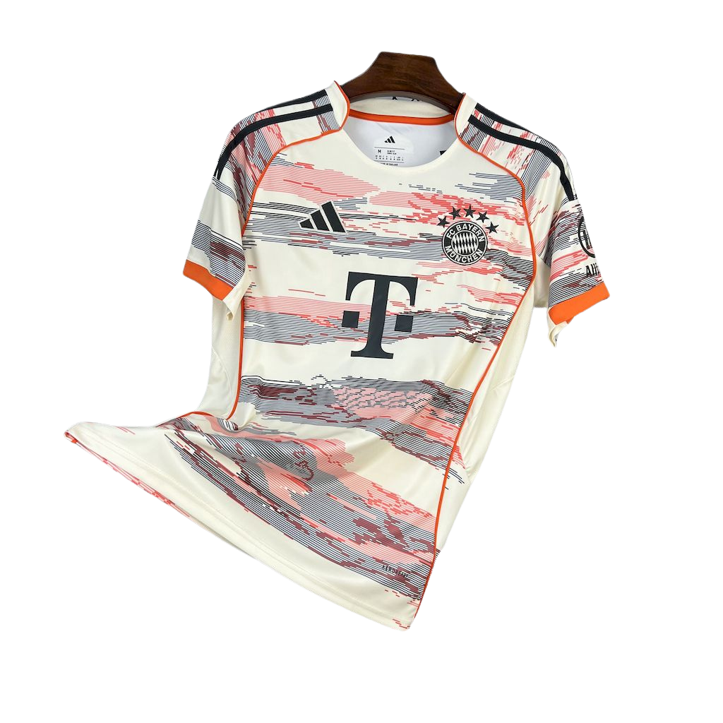 camisa-bayern-ll-2025-26-torcedor-masculina-camiseta-champions-league-lancamento-europeu-segunda-away-oficial-adidas-t-fc-bayern-munchen-bayern-de-munique-munich-adidas-tons-terrosos-cinza-marrom-terracota-laranja-terra-branca-off-white