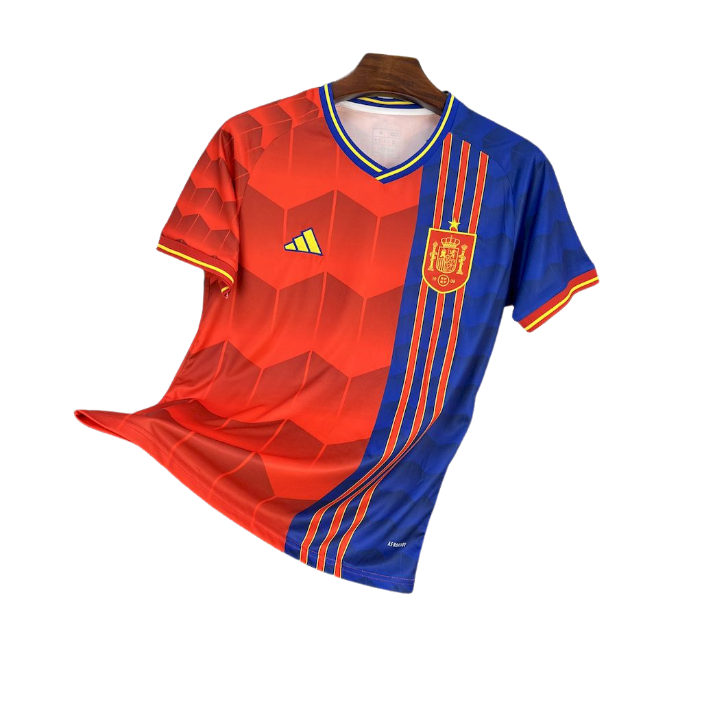 camisa-espanha-l-2025-26-torcedor-masculina-europa-titular-lançamento-home-primeira-vermelha-e-azul-adidas