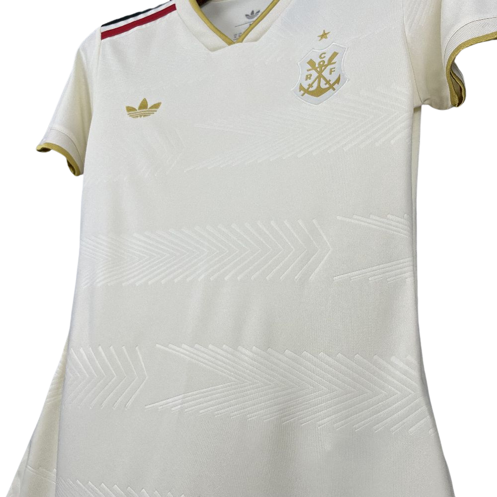 camisa-flamengo-lll-2025-26-torcedor-feminina-camiseta-lancamento-third-adidas-off-white-rubro-negro-clube-de-regatas-branco-branca-vermelha-preta-dourada-dourado