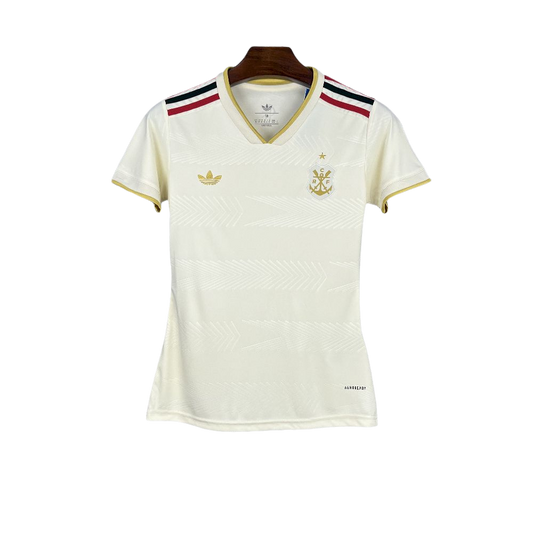 camisa-flamengo-lll-2025-26-torcedor-feminina-camiseta-lancamento-third-adidas-off-white-rubro-negro-clube-de-regatas-branco-branca-vermelha-preta-dourada-dourado