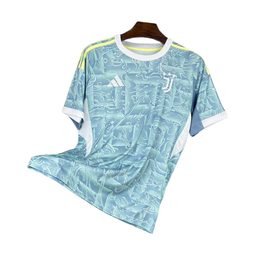 camisa-juventus-ii-2025-26-torcedor-masculina-camiseta-champions-league-lancamento-europeu-segunda-away-oficial-azul-claro-celeste-verde-neon-detalhes-adidas-branca-e-azul-branco-e-azul