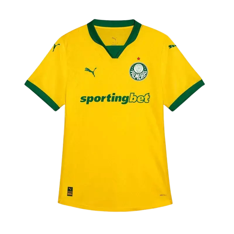 camisa-nova-palmeiras-verdão-sporting-bet-puma-allianz-park-amarela-e-verde-2025/26-terceira-third-lançamento-brasileiro