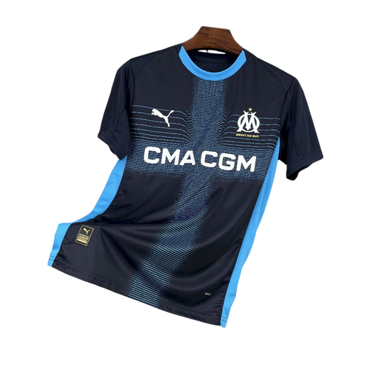 camisa-olympique-marseille-ll-2025-26-torcedor-masculina-camiseta-champions-league-lancamento-europeu-segunda-away-oficial-preto-preta-azul-cma-cgm-puma