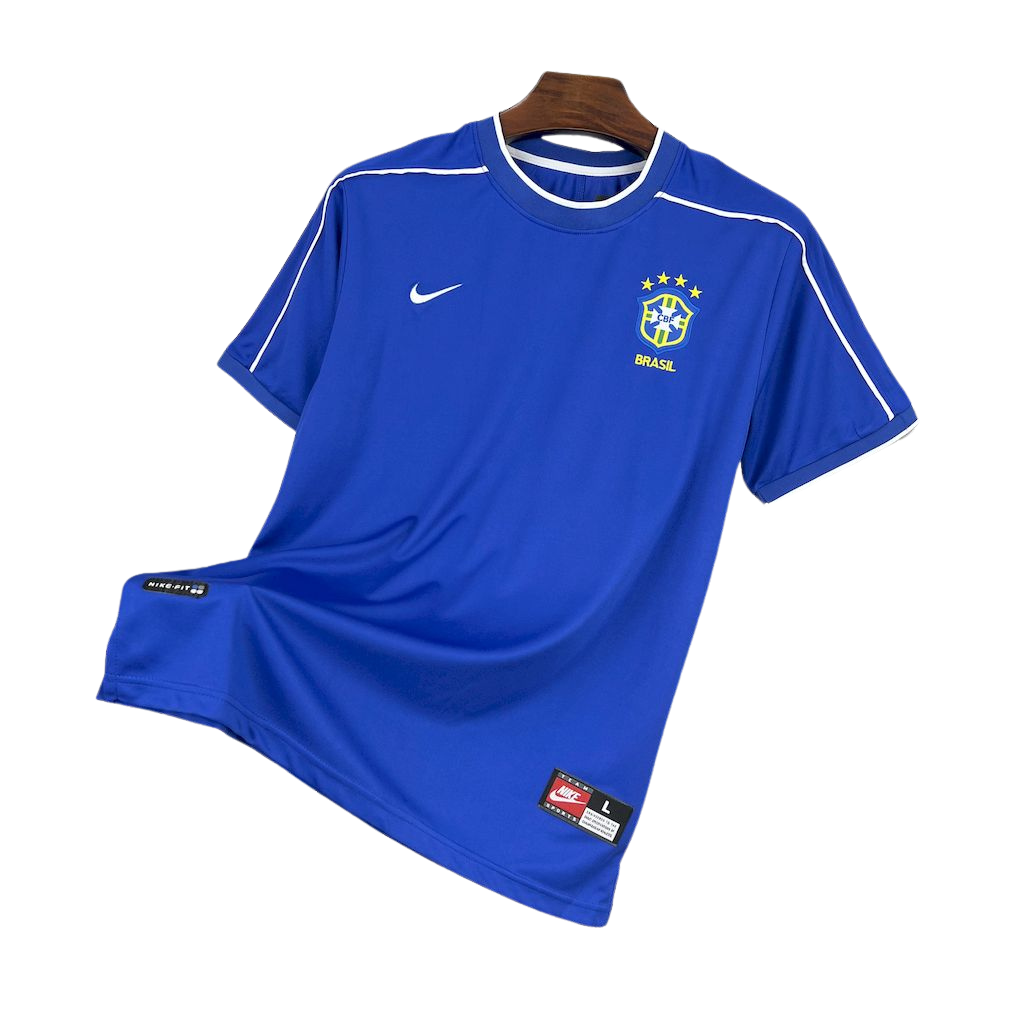 camisa-retrô-brasil-1998-azul camisa-seleção-brasileira-1998 uniforme-brasil-vintage-98 camisa-cbf-azul-retrô copa-do-mundo camiseta-brasil-1998-reserva
