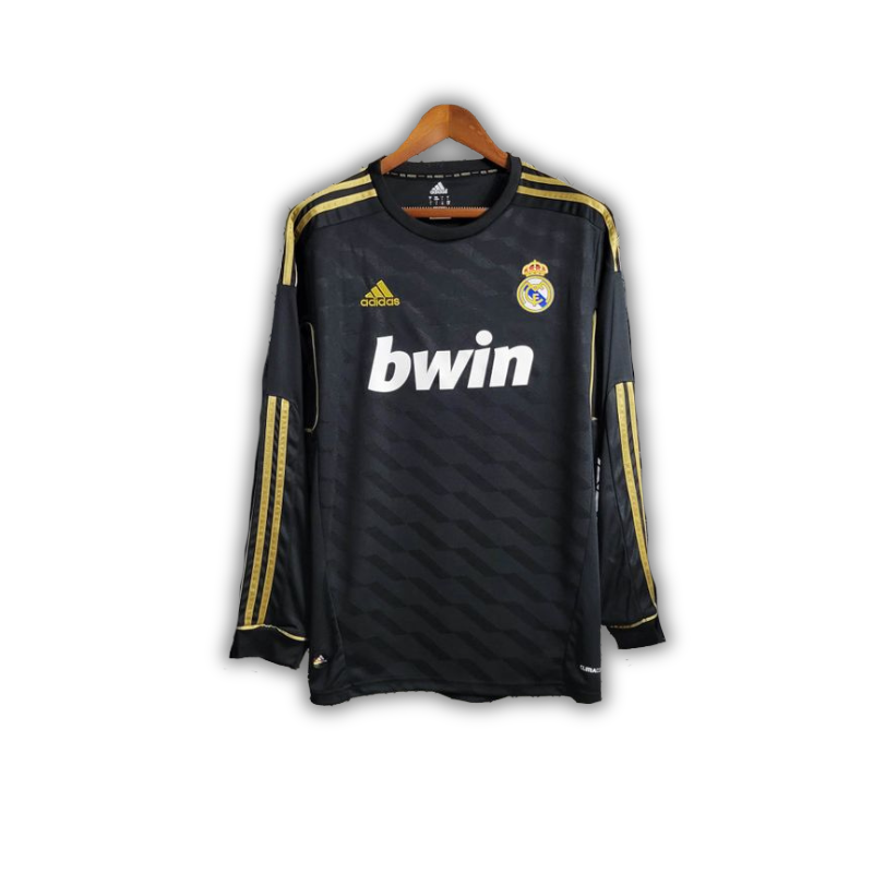 camisa-retro-real-madrid-il-manga-longa-2011-12-antiga-away-segunda-oficial-europeu-preta-e-dourada-adidas-bwin-uniforme-camiseta