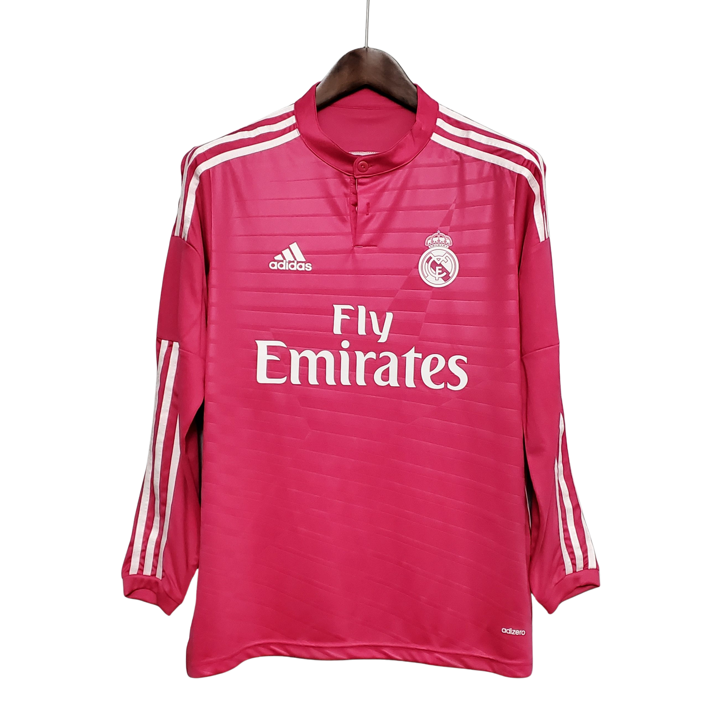 camisa-retro-real-madrid-il-manga-longa-2014-15-antiga-away-segunda-oficial-europeu-rosa-listras-branca-adidas-fly-emirates-uniforme-camiseta