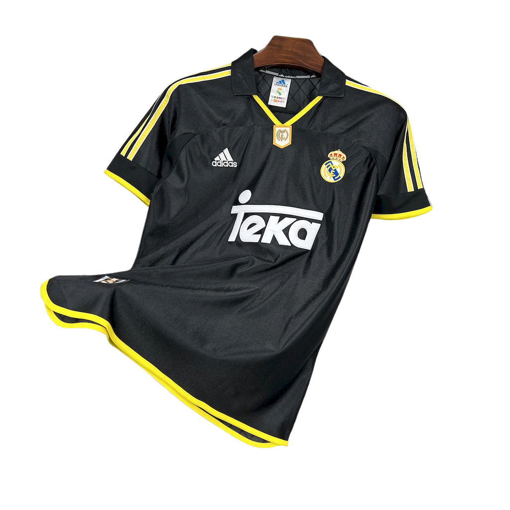 camisa-retro-real-madrid-ll-2000-01-UEFA-champions-league-europeu-antiga-uniforme-camiseta-preta-e-amarela-teka-adidas-gola-polo