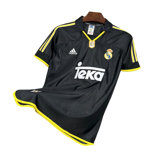 camisa-retro-real-madrid-ll-2000-01-UEFA-champions-league-europeu-antiga-uniforme-camiseta-preta-e-amarela-teka-adidas-gola-polo