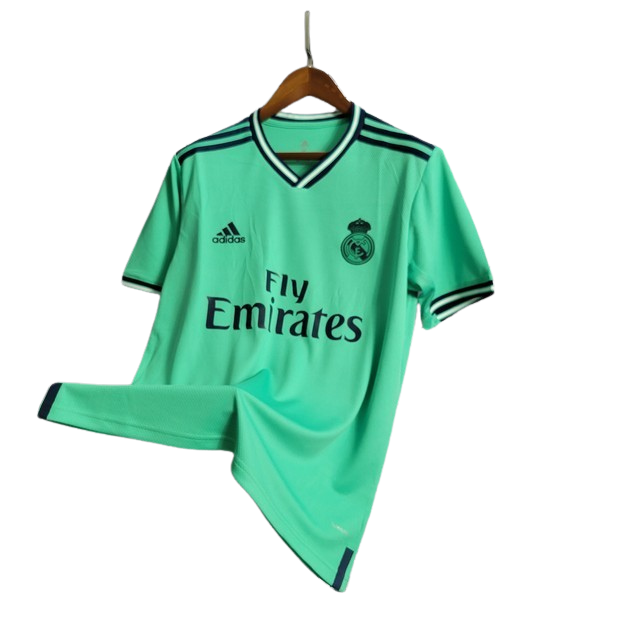 camisa-retro-real-madrid-lll-2019-20-antiga-terceira-third-oficial-europeu-verde-manga-branca-e-preta-gola-branca-e-preta-adidas-fly-emirates-cr7-cristiano-ronaldo-uniforme-camiseta