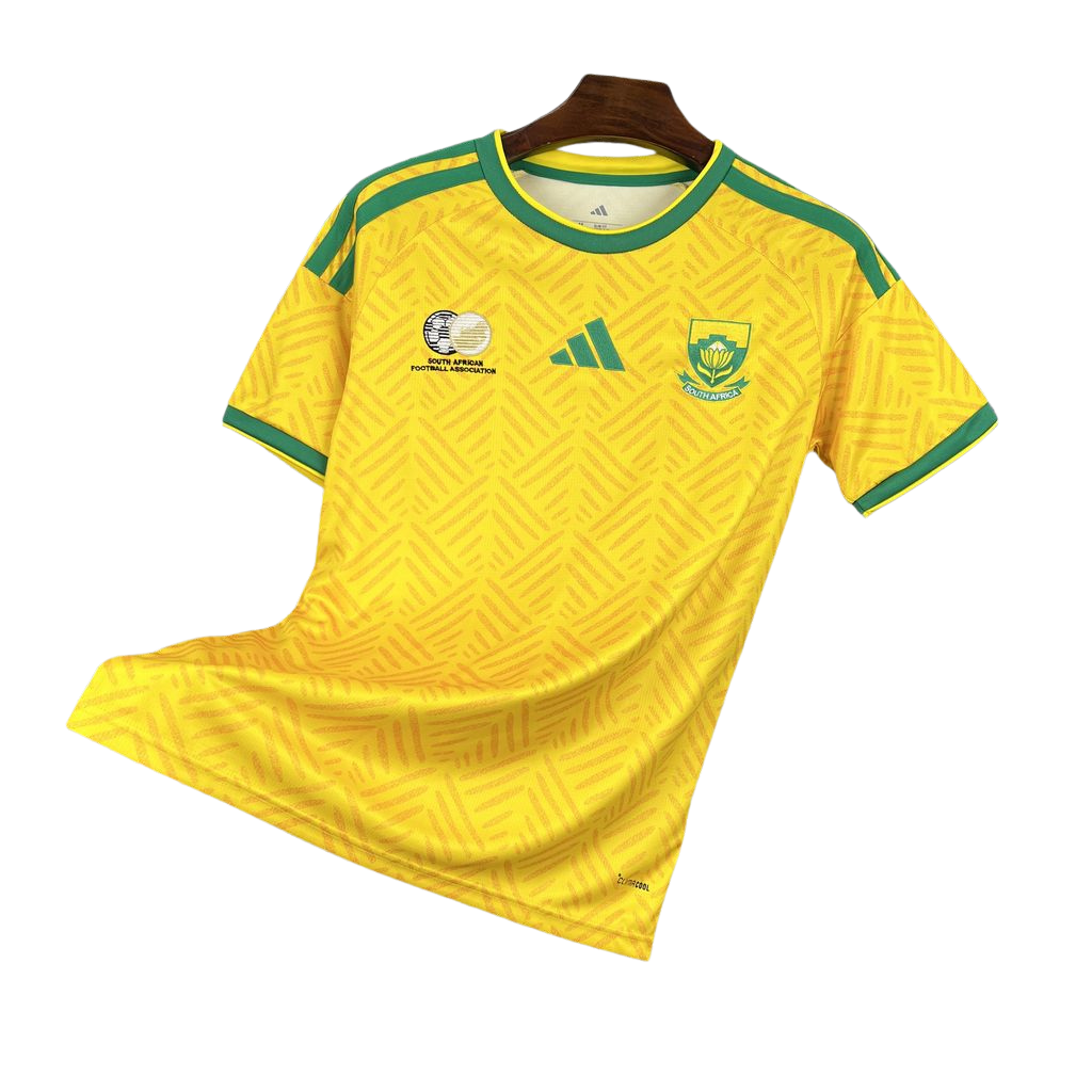 camisa africa do sul 2026 titular amarela verde camiseta seleção sul africana masculina nova atual copa do mundo uniforme jogo futebol south africa premium