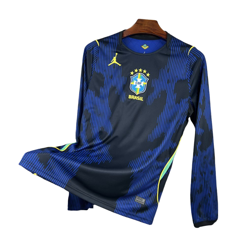 camisa brasil 2026 away manga longa camiseta seleção brasileira masculina nova atual copa do mundo uniforme jogo futebol brazil premium
