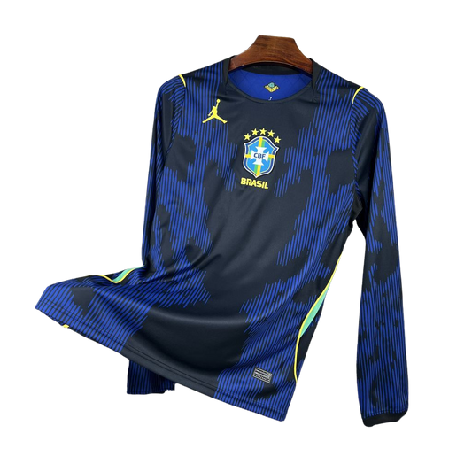 camisa brasil 2026 away manga longa camiseta seleção brasileira masculina nova atual copa do mundo uniforme jogo futebol brazil premium