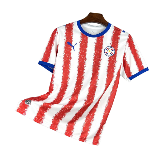 camisa paraguai 2026 titular listrada vermelha branca camiseta seleção paraguaia masculina nova atual copa do mundo uniforme jogo futebol paraguay premium