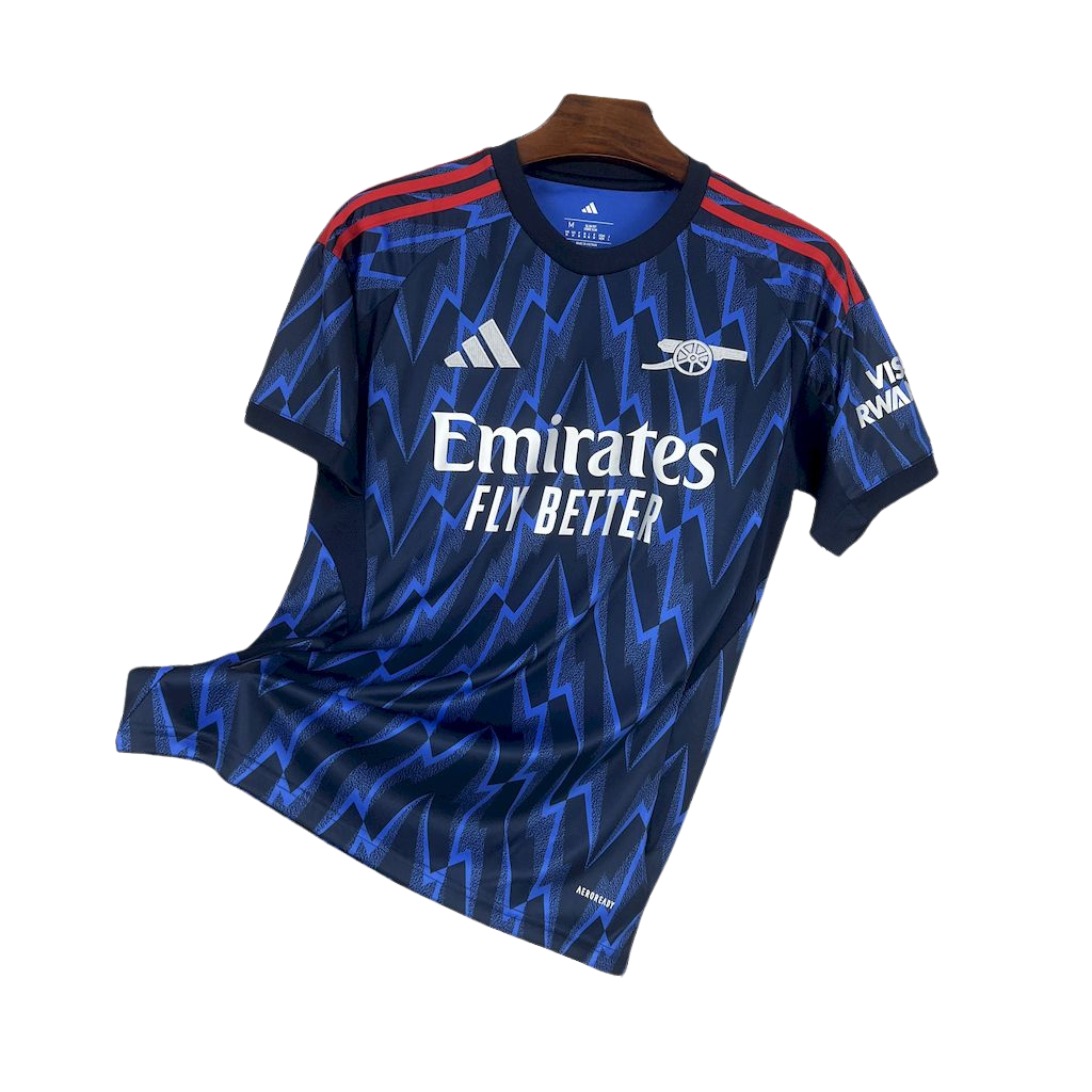 -camiseta-arsenal-away-25-26-azul- marinho-adidas-rice-champions-league-lancamento-europeu-