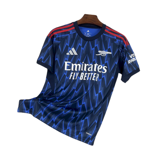 -camiseta-arsenal-away-25-26-azul- marinho-adidas-rice-champions-league-lancamento-europeu-