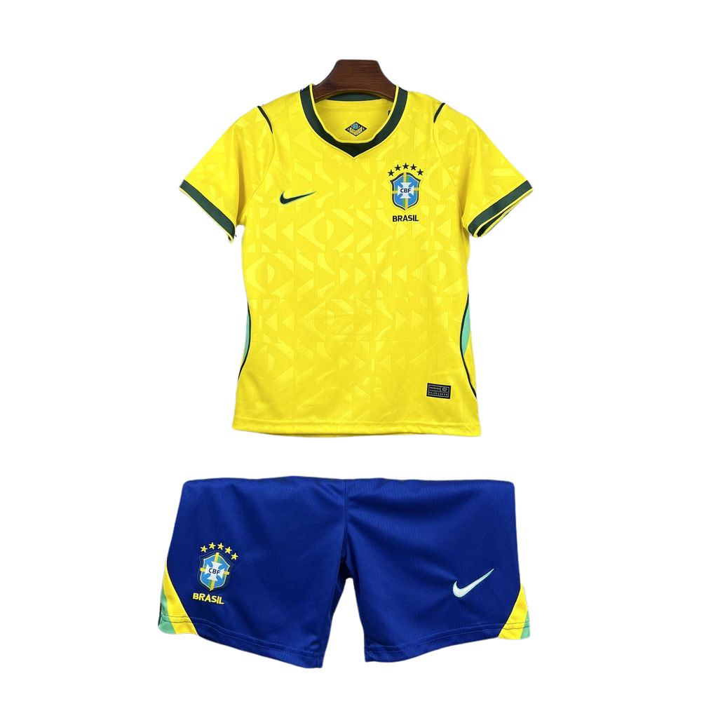 conjunto infantil brasil 2026 amarelo camisa e short seleção brasileira infantil uniforme jogo kids brasil clássico