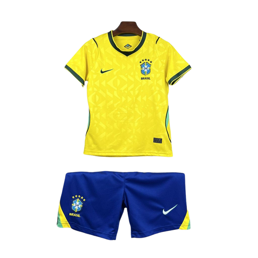 conjunto infantil brasil 2026 amarelo camisa e short seleção brasileira infantil uniforme jogo kids brasil clássico